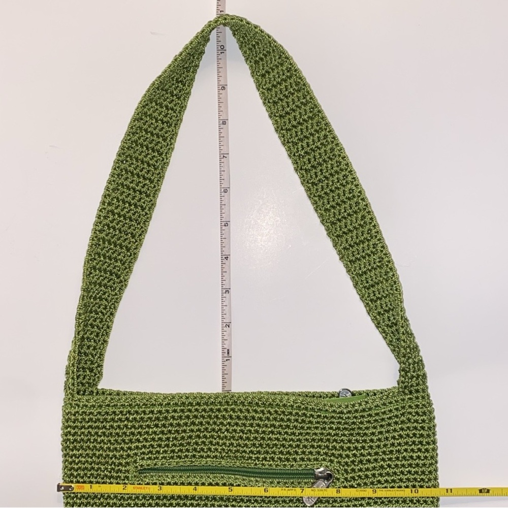 THE SAK Crocheted Silver-Tone Branded Zipper Purse Shoulder Bag Green VGUC - Picture 14 of 17